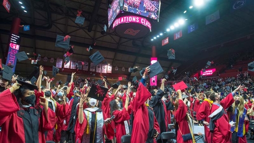 SAS Convocation Grads Tossing Hats in Jersey Mike's Arena