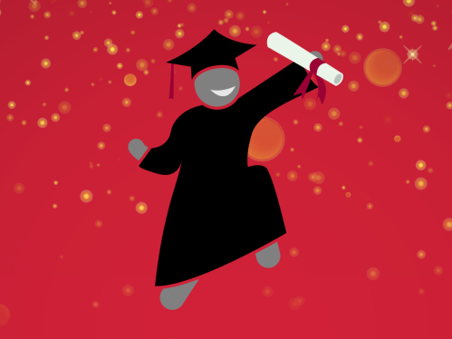 Dancing grad sparkle red background